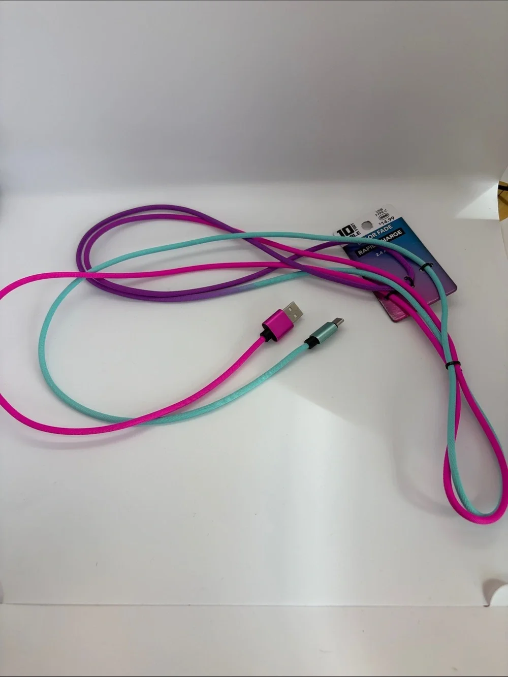 NWT Universal Lightning Charging Cable in Color Fade hot pink, Purple & Mint